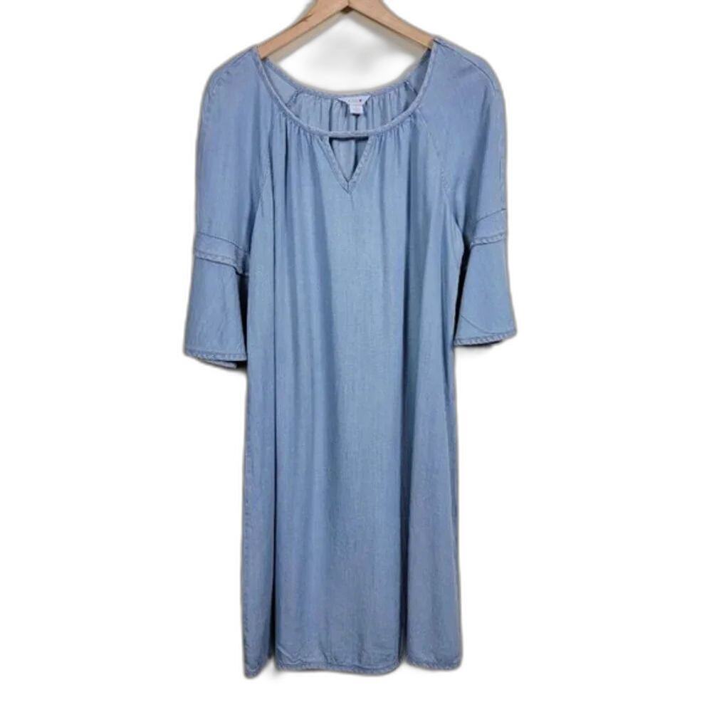 Intro Heart Chambray Dress‎ Womans Size S Blue Light Wash Lyocell